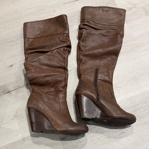 Jessica Simpson Brown Leather Knee-High Wedge Boots